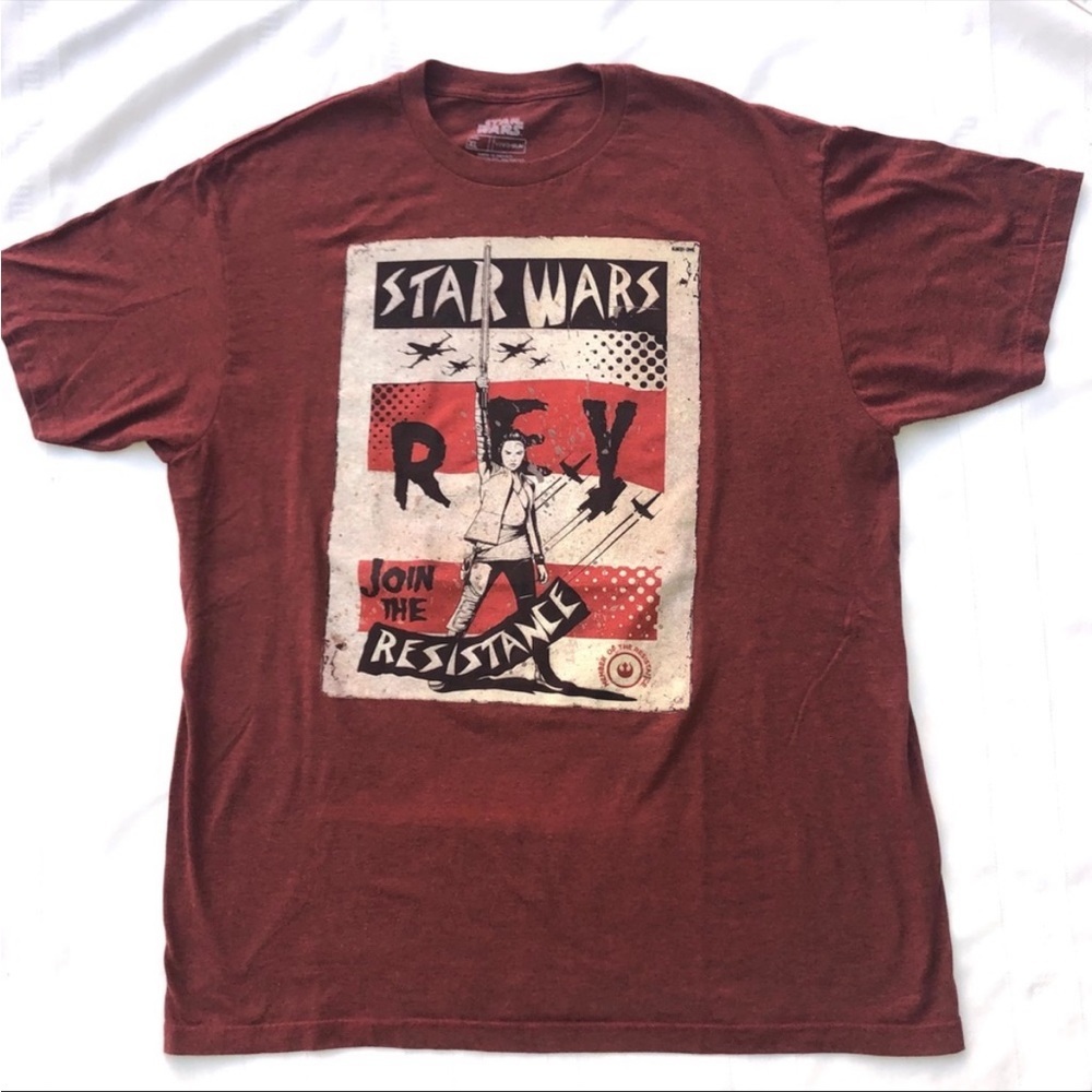 Star Wars Rey T Shirt Adult XL Maroon Red Black Cotton Blend Short Sleeve Mens
